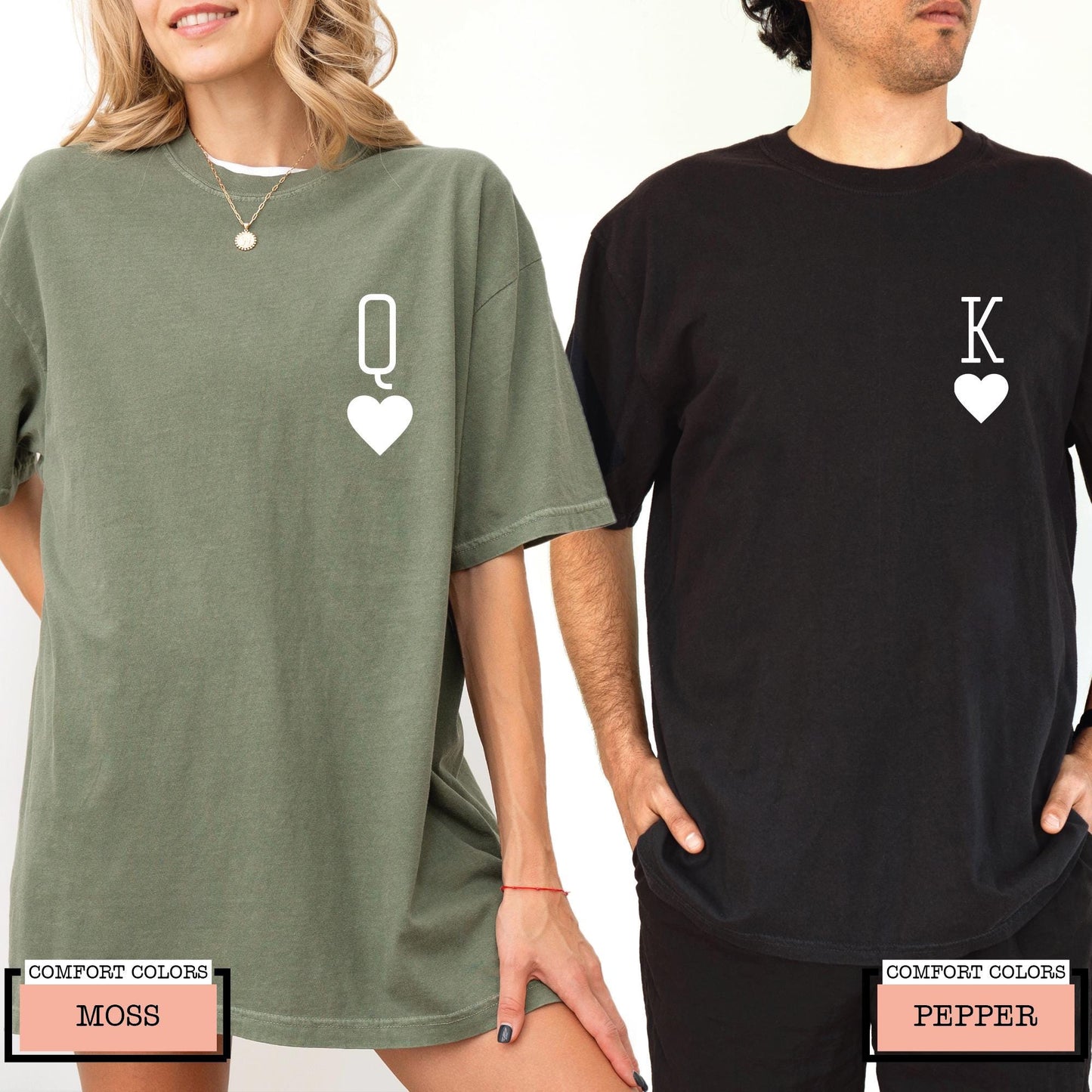 King and Queen Heart Graphic Matching Couple Shirts