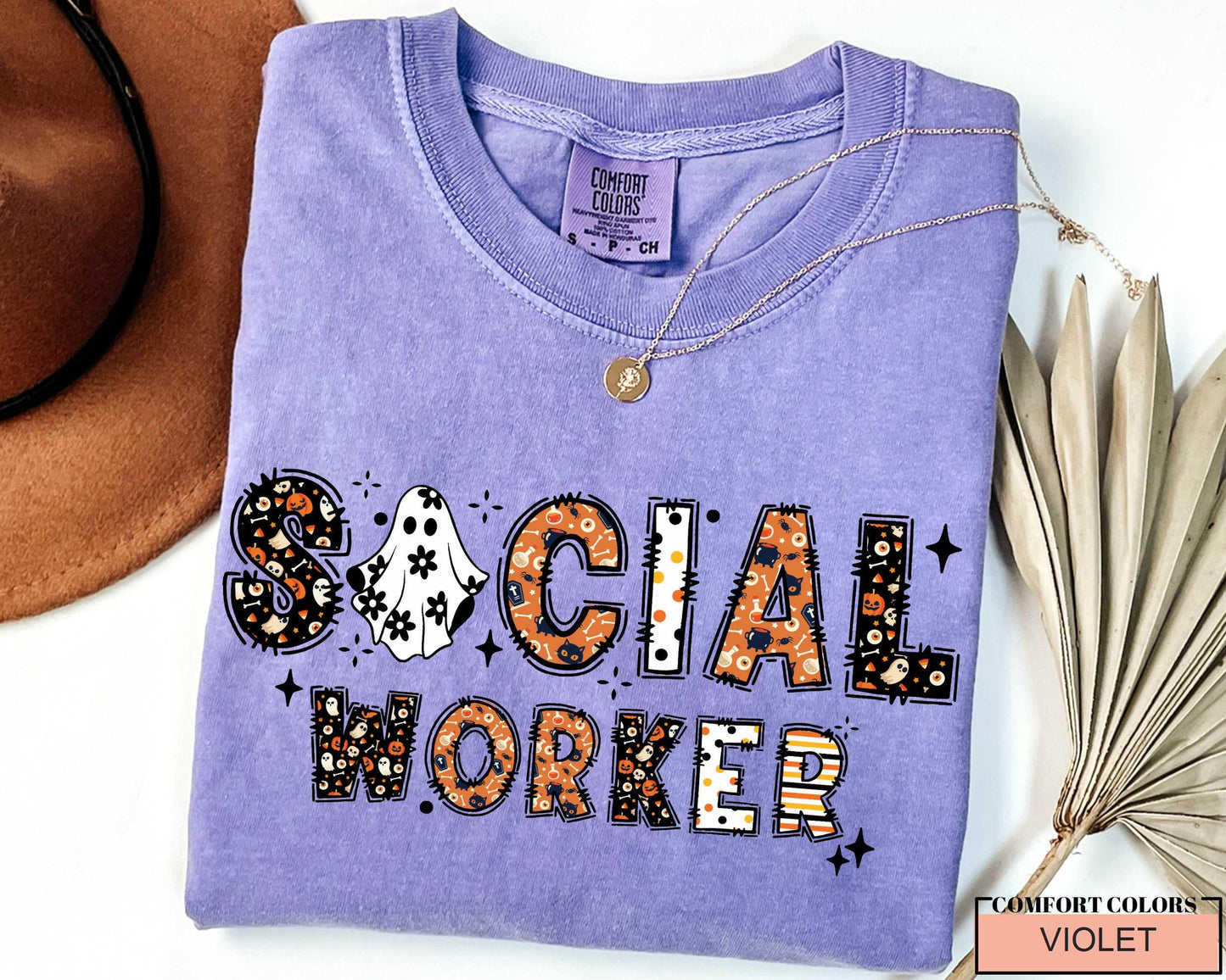 Halloween Social Worker T-Shirt: Spooky Ghost & Pumpkin Design