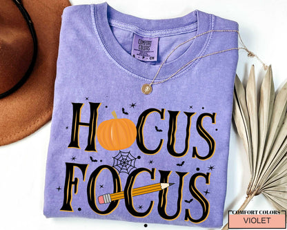 Funny Wizard Teacher Halloween Shirt, Hocus Focus Pumpkin Pencil School Top