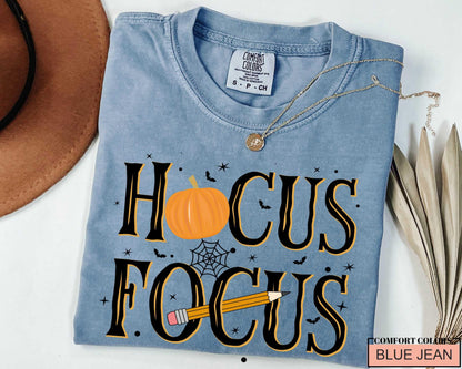 Funny Wizard Teacher Halloween Shirt, Hocus Focus Pumpkin Pencil School Top