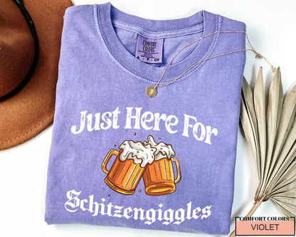 Just Here For Schitzengiggles T-Shirt - Funny Beer Mug Oktoberfest Shirt - Tailgating Drinking Party Shirt