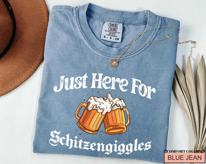 Just Here For Schitzengiggles T-Shirt - Funny Beer Mug Oktoberfest Shirt - Tailgating Drinking Party Shirt
