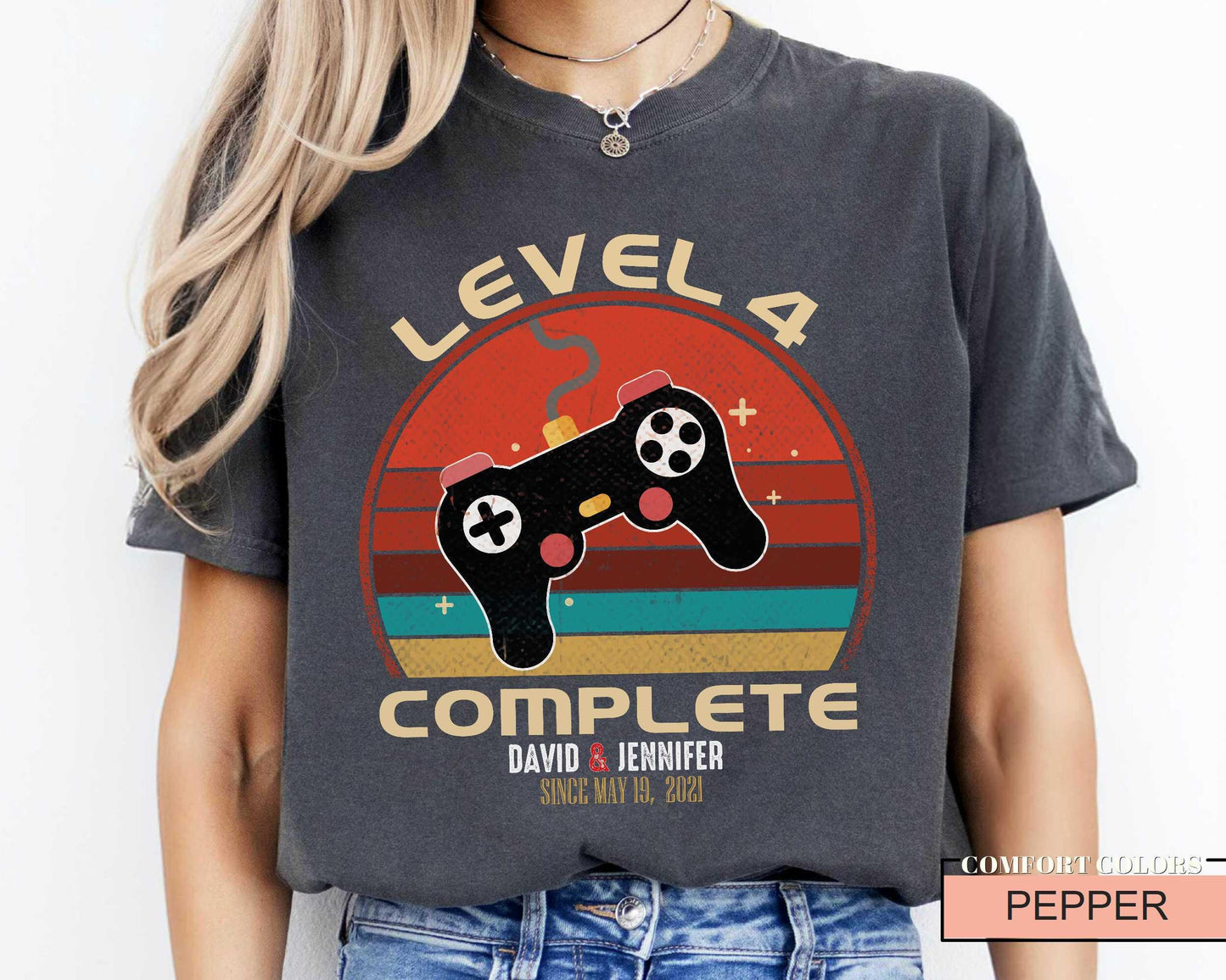 4th Anniversary Shirt: Level 4 Complete - Husband/Wife Gift