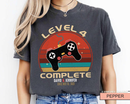 4th Anniversary Shirt: Level 4 Complete - Husband/Wife Gift