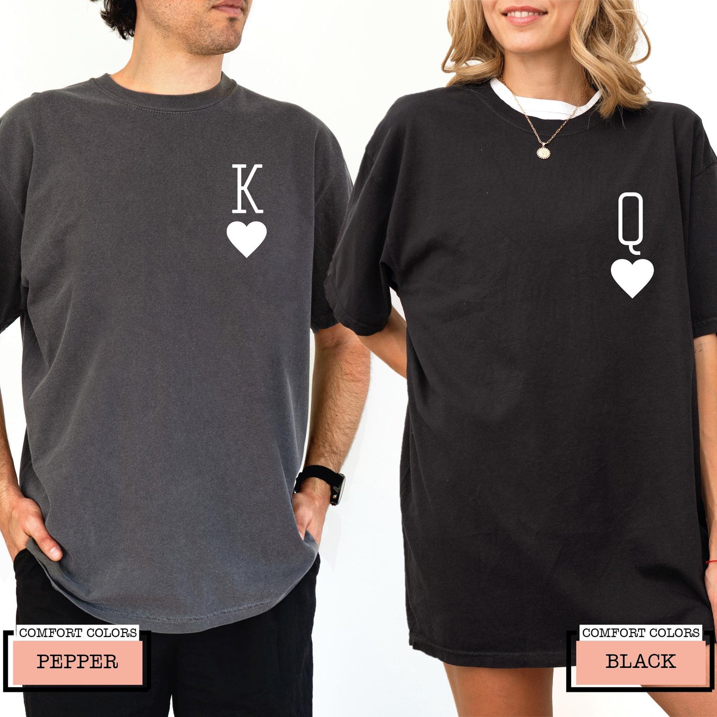 King and Queen Heart Graphic Matching Couple Shirts