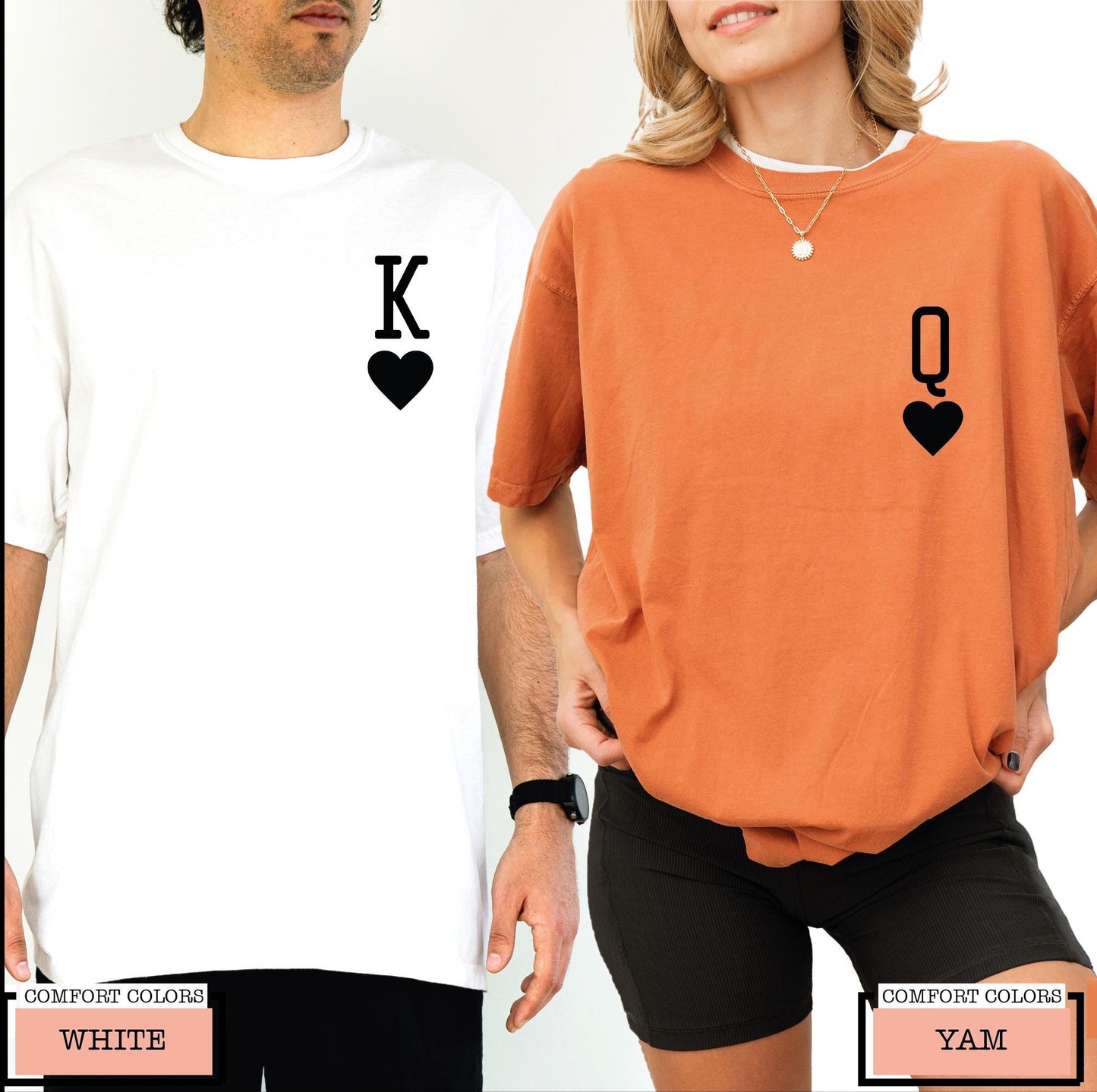 King and Queen Heart Graphic Matching Couple Shirts
