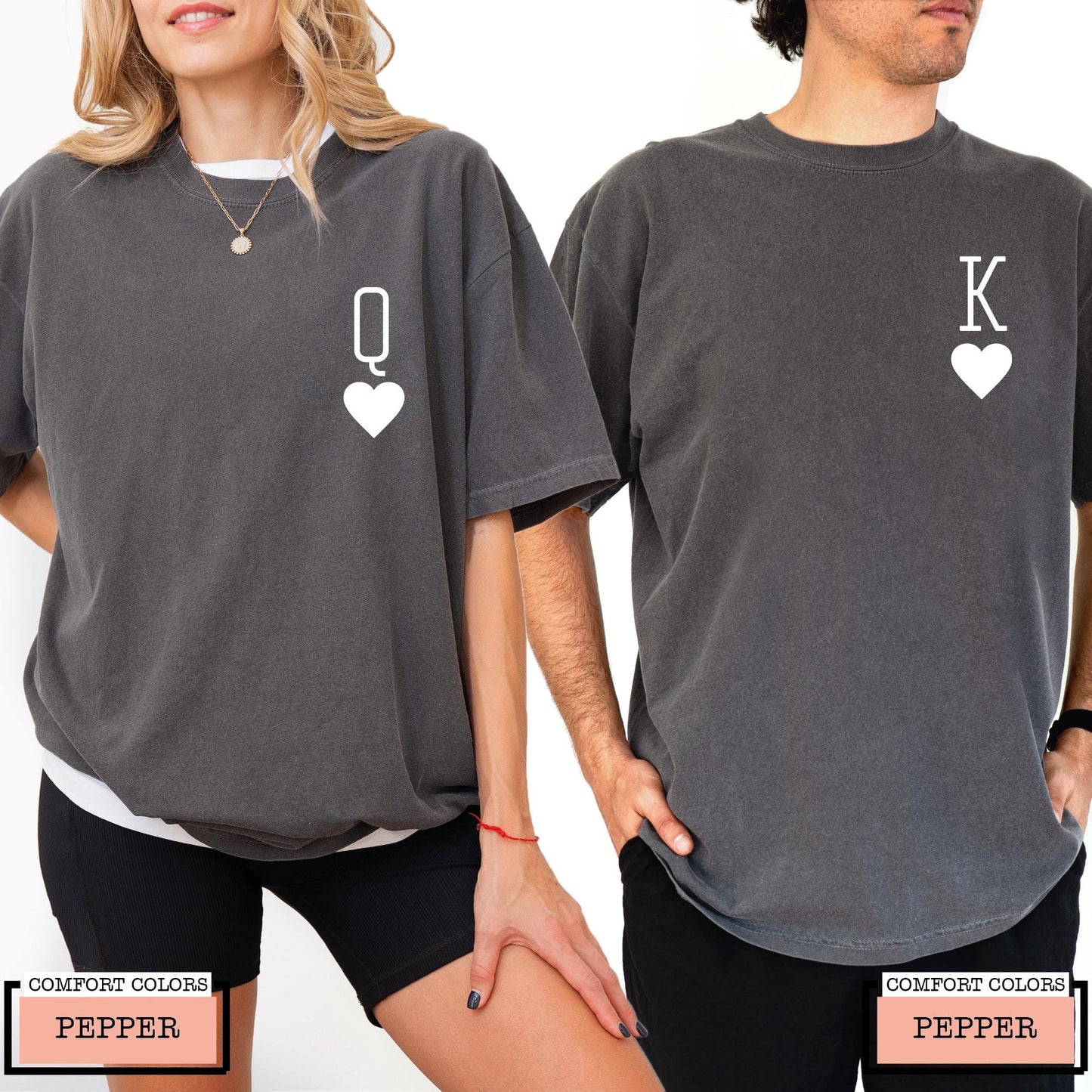 King and Queen Heart Graphic Matching Couple Shirts