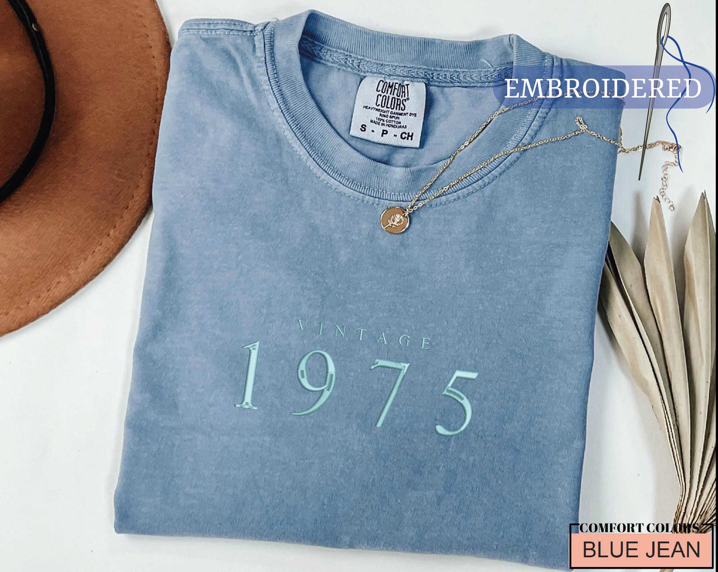 Custom Embroidered Vintage 1975 Shirt - 50th Birthday Top for Wife or Husband