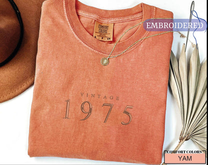 Custom Embroidered Vintage 1975 Shirt - 50th Birthday Top for Wife or Husband