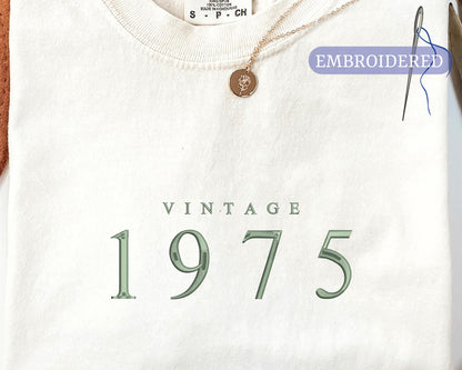 Custom Embroidered Vintage 1975 Shirt - 50th Birthday Top for Wife or Husband