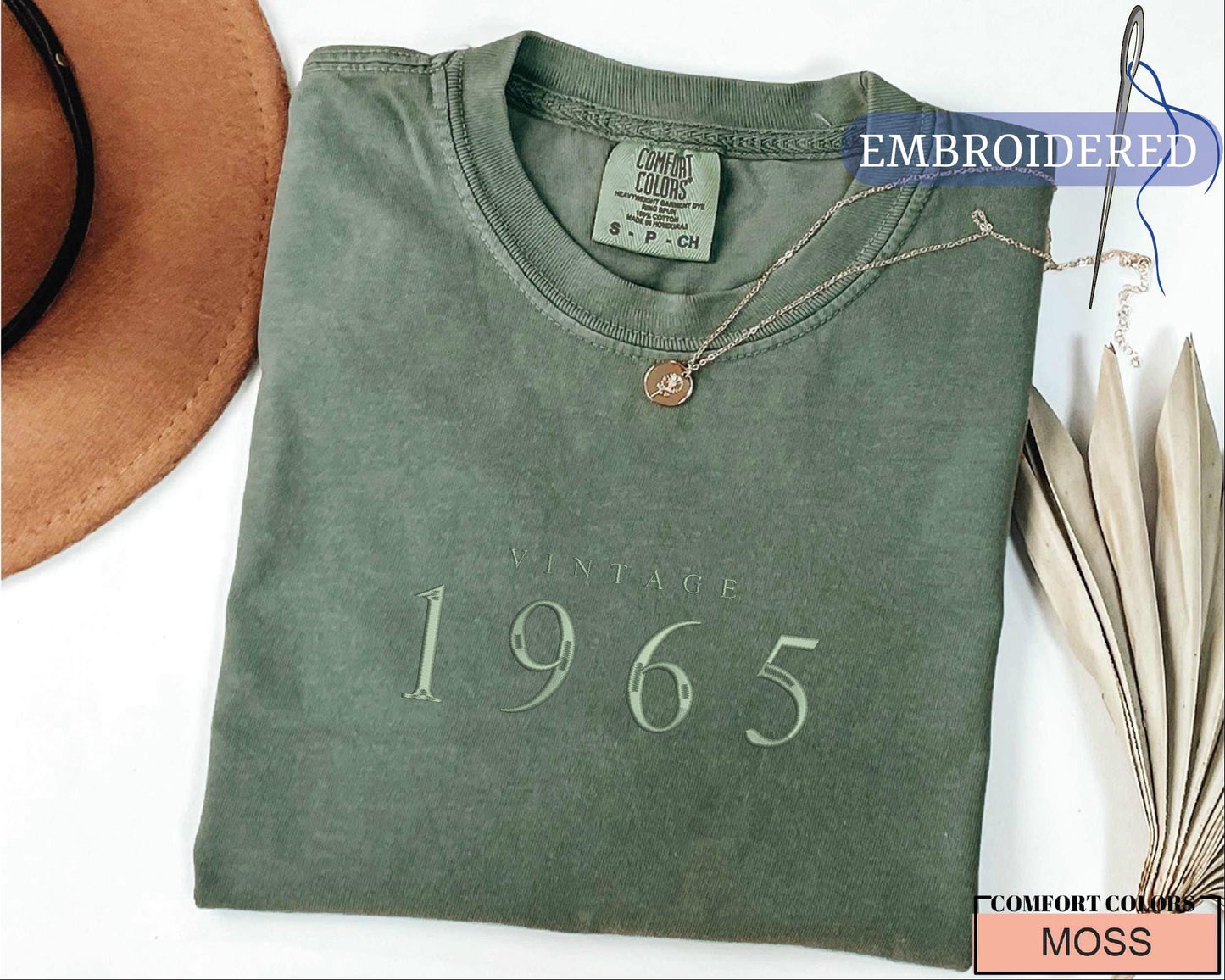 60th Birthday Embroidered T-Shirt: Vintage 1965 Unisex Tee