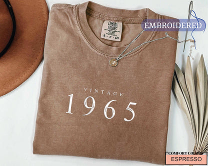 60th Birthday Embroidered T-Shirt: Vintage 1965 Unisex Tee