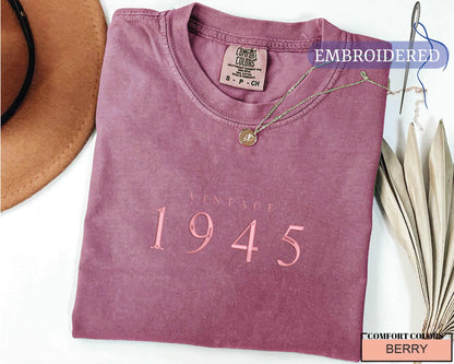 Embroidered Vintage 1945 Shirt - Custom 80th Birthday Top for Grandmother or Grandfather