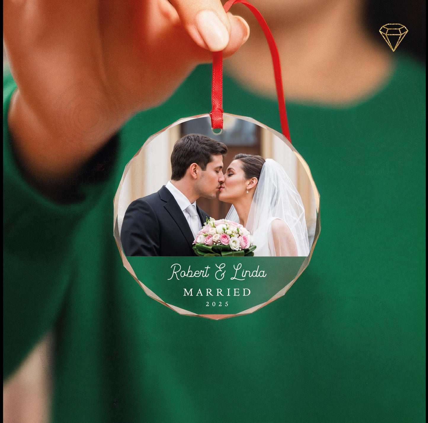 Personalized Married Photo Glass Ornament - Wedding Picture Keepsake