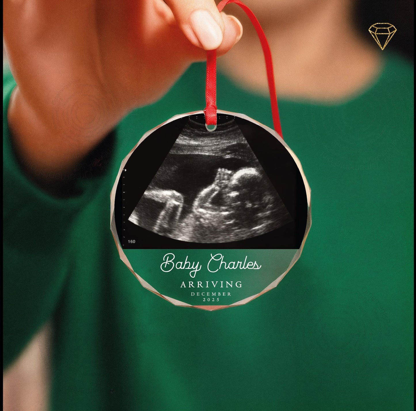 Personalized Ultrasound Baby Photo Glass Ornament - Custom Name and Arriving Year Keepsake