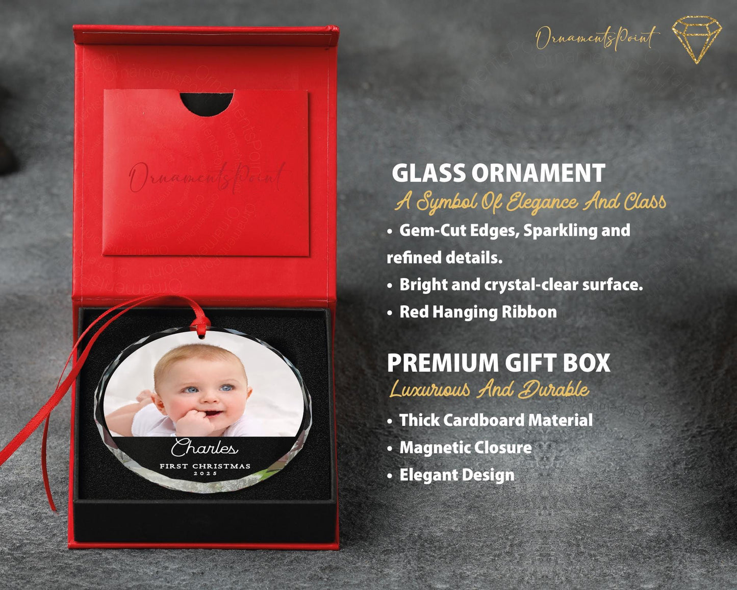 Custom Baby Photo First Christmas Glass Ornament