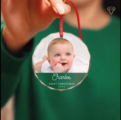 Custom Baby Photo First Christmas Glass Ornament