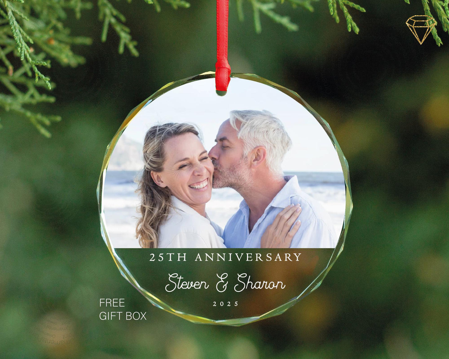 Custom Year Anniversary Photo Glass Ornament - Husband and Wife Picture Memorial Keepsake