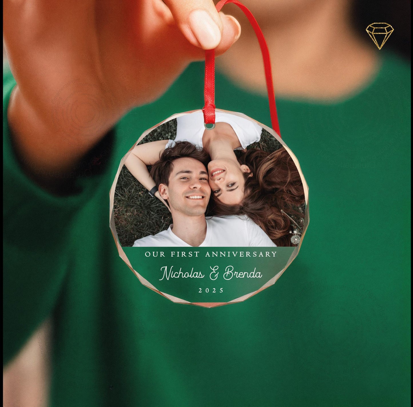Our First Anniversary Photo Glass Ornament - Custom Couple 1 Year Picture Keepsake