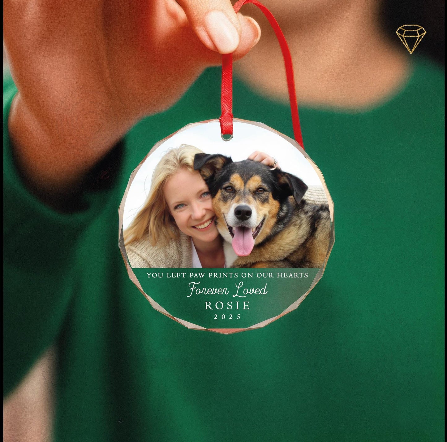 Custom Dog Memorial Photo Glass Ornament - You Left Paw Prints On Our Hearts Forever Loved
