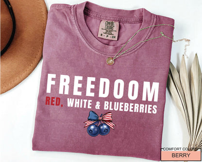 Freedom Red White and Blueberries Coquette Shirt - Charlie Kirk American Flag Liberty Independence Top