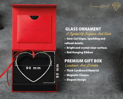 Custom Married Photo Glass Heart Ornament - Personalized Wedding Picture Keepsake