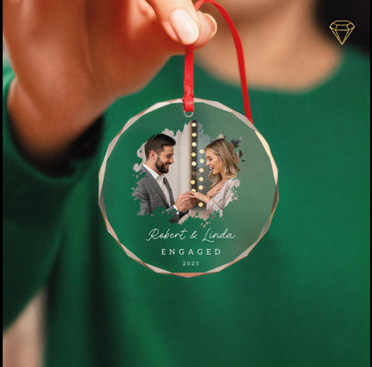 Custom Engaged Photo Glass Ornament - Personalized Engagement Picture Keepsake for Future Husband and Wife
