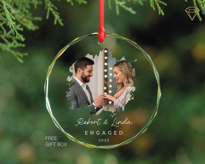 Custom Engaged Photo Glass Ornament - Personalized Engagement Picture Keepsake for Future Husband and Wife