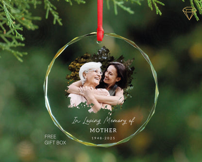 Custom Photo Mom Memorial Glass Ornament - Mother Passed Away
