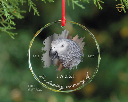Custom Bird Photo Memorial Glass Ornament - In Loving Memory of Pet Name