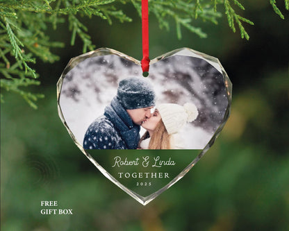Custom Couple Photo Glass Heart Ornament - Personalized Together Picture Keepsake