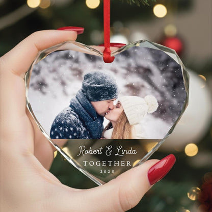 Custom Couple Photo Glass Heart Ornament - Personalized Together Picture Keepsake