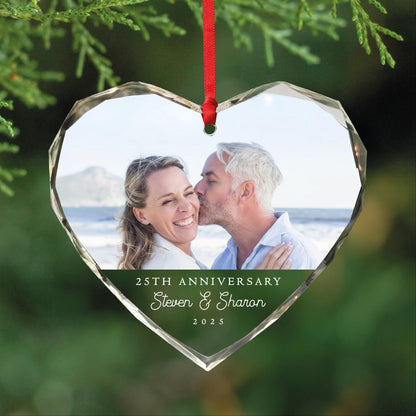 Custom Year Anniversary Photo Glass Heart Ornament - Picture Memorial Keepsake for Husband and Wife