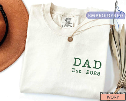 Custom Embroidered Dad Est Year Shirt - New Father Announcement Pocket Design Outfit