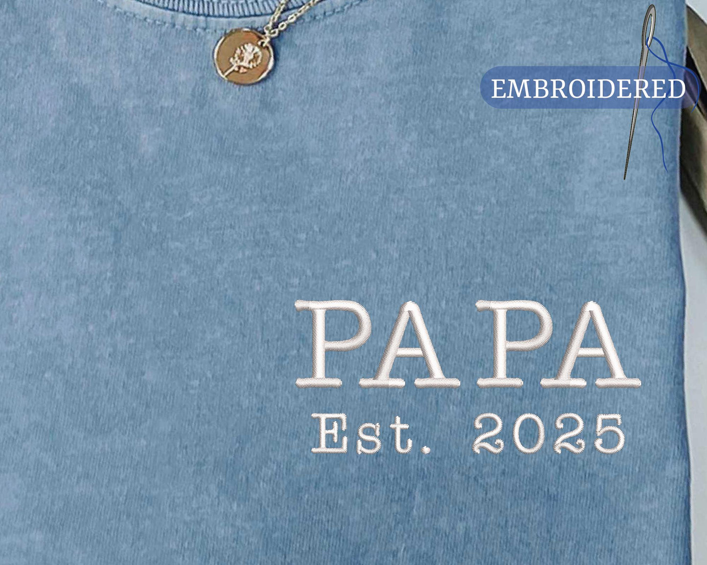 Custom Embroidered Papa Est Year Shirt - New Grandfather Announcement Pocket Design Outfit