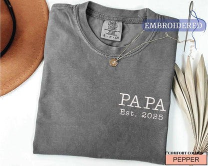 Custom Embroidered Papa Est Year Shirt - New Grandfather Announcement Pocket Design Outfit
