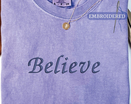 Embroidered Believe Shirt - Merry Christmas Outfit
