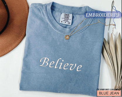 Embroidered Believe Shirt - Merry Christmas Outfit