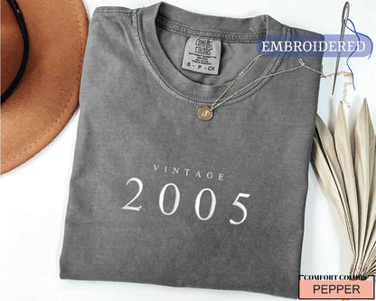 Embroidered 20th Birthday Shirt - Custom Year Vintage 2005 Unisex Tee for Girlfriend or Boyfriend