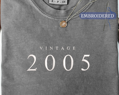 Embroidered 20th Birthday Shirt - Custom Year Vintage 2005 Unisex Tee for Girlfriend or Boyfriend