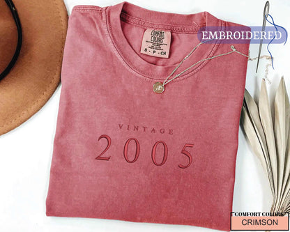 Embroidered 20th Birthday Shirt - Custom Year Vintage 2005 Unisex Tee for Girlfriend or Boyfriend