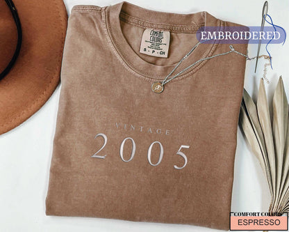 Embroidered 20th Birthday Shirt - Custom Year Vintage 2005 Unisex Tee for Girlfriend or Boyfriend