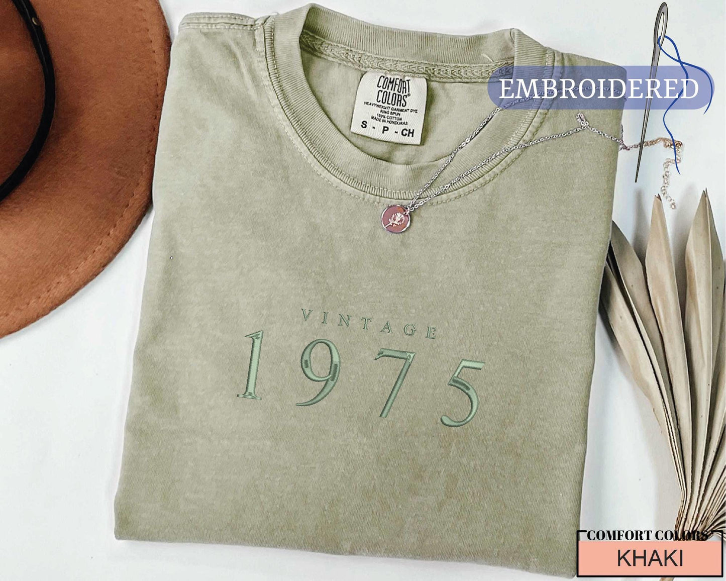 Custom Embroidered Vintage 1975 Shirt - 50th Birthday Top for Wife or Husband