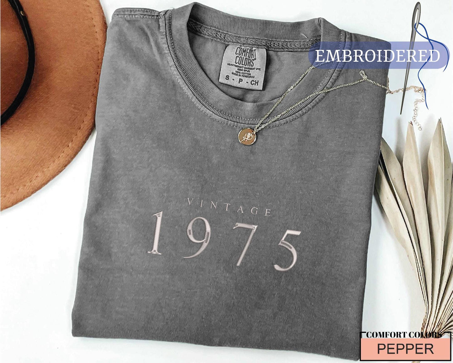 Custom Embroidered Vintage 1975 Shirt - 50th Birthday Top for Wife or Husband