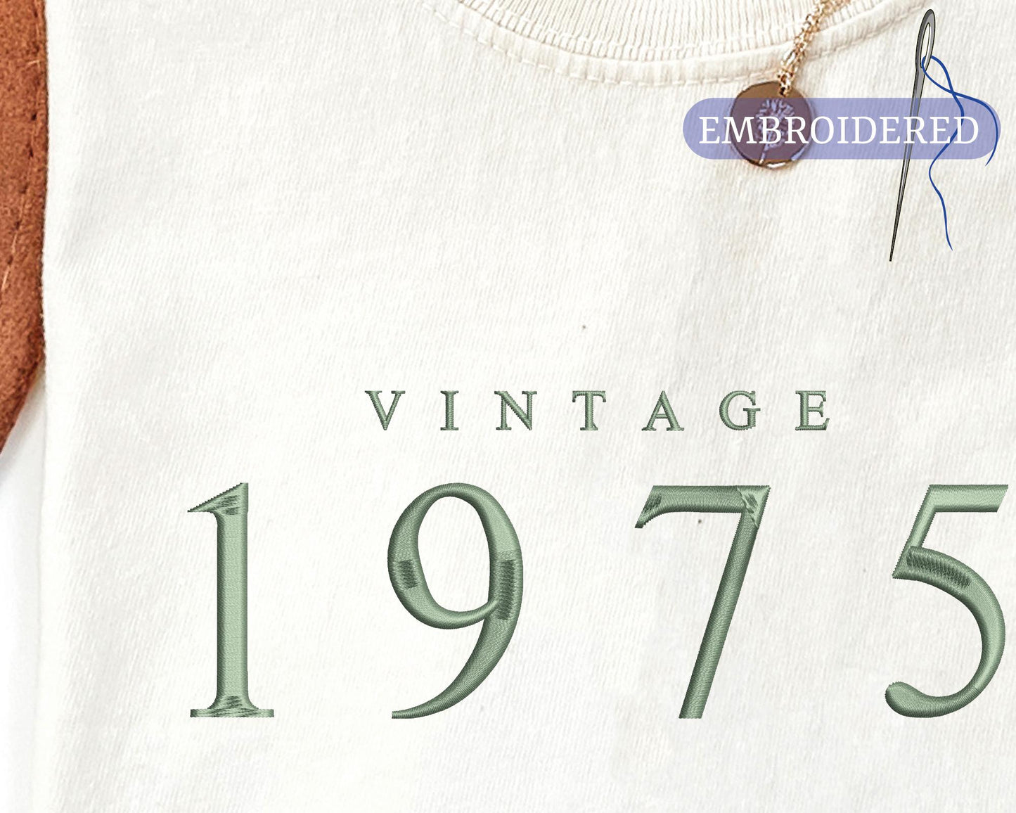Custom Embroidered Vintage 1975 Shirt - 50th Birthday Top for Wife or Husband