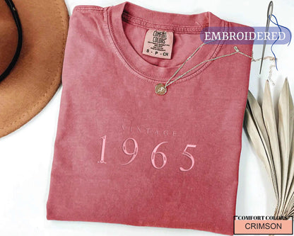 60th Birthday Embroidered T-Shirt: Vintage 1965 Unisex Tee