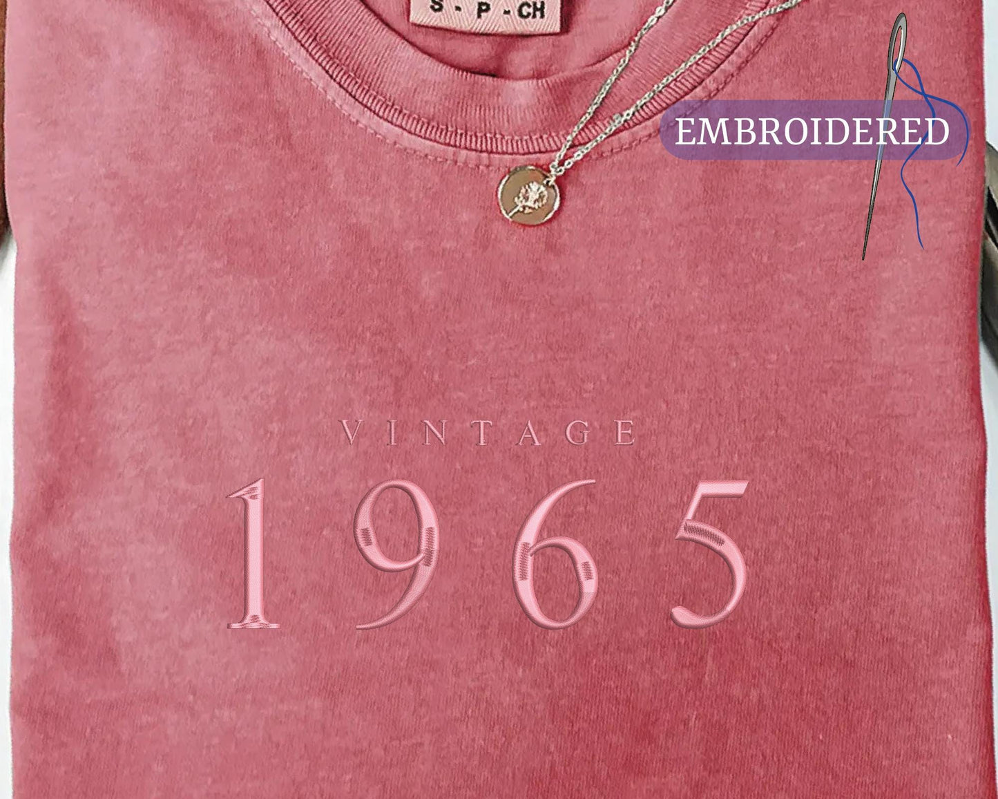 60th Birthday Embroidered T-Shirt: Vintage 1965 Unisex Tee