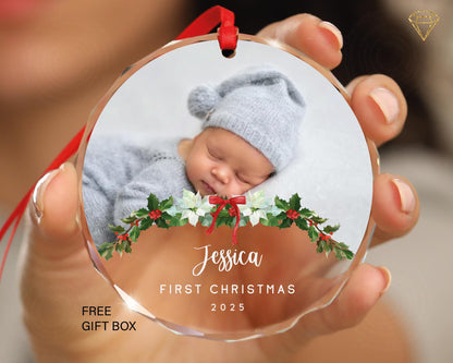 Custom Baby Photo Glass Ornament - First Year Newborn Picture Keepsake