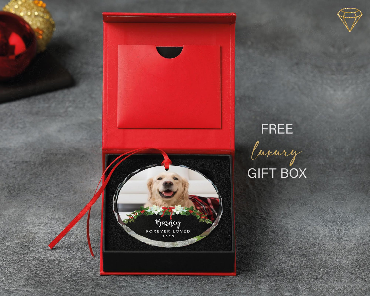 Loss of Dog Photo Glass Ornament - Forever Loved Custom Pet Portrait Keepsake
