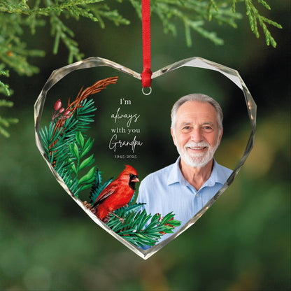 I Am Always With You Grandpa Glass Heart Ornament - Grandfather Photo Memorial